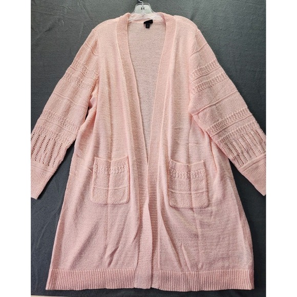 torrid Sweaters - Torrid Sweater Plus Sz 3X Pink Cardigan Open Knit Long Duster Coastal Whimsy NWT
